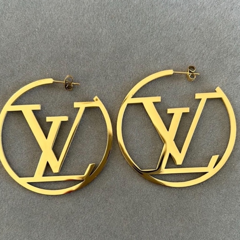 Gold Logo Hoop Earrings - Designer Monogram Style